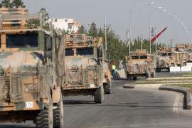 Turkish military vehicles are seen in the Turkish border town of Ceylanpinar in Sanliurfa province, Turkey, October 11, 2019. REUTERS/Murad Sezer