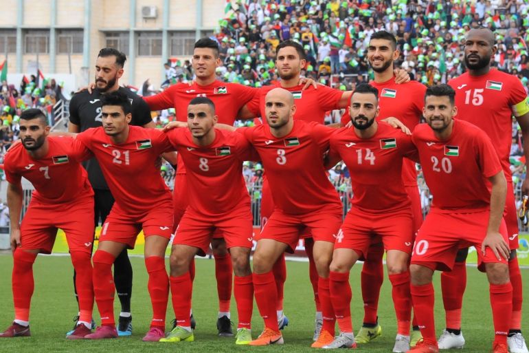 Palestine v Saudi Arabia: 2020 FIFA World Cup Asia qualifiers- - AL RAM, WEST BANK - OCTOBER 15: Players of Palestine pose for a photo ahead of the 2020 FIFA World Cup Asia qualifiers group match between Palestine and Saudi Arabia at Al-Husseini Stadium in Al Ram, West Bank on October 15, 2019.
