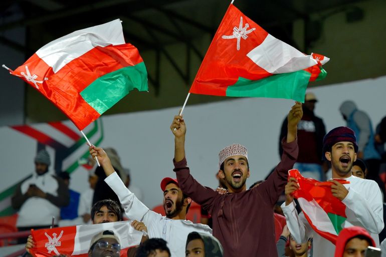 ABU DHABI, UNITED ARAB EMIRATES - JANUARY 20: Oman fans enjoy the atmosphere during the AFC Asian Cup round of 16 match between Iran and Oman at Mohammed Bin Zayed Stadium on January 20, 2019 in Abu Dhabi, United Arab Emirates. (Photo by Koki Nagahama/Getty Images)