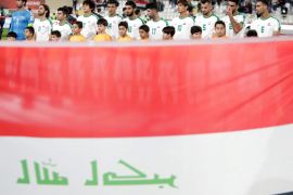 Soccer Football - AFC Asian Cup - Round of 16 - Qatar v Iraq - Al Nahyan Stadium, Abu Dhabi, United Arab Emirates - January 22, 2019 Iraq players line up before the match REUTERS/Suhaib Salem