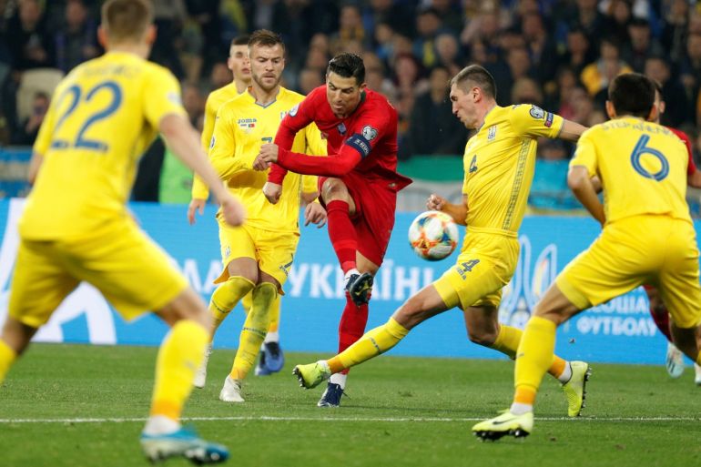 Soccer Football - Euro 2020 Qualifier - Group B - Ukraine v Portugal - NSC Olympiyskiy, Kiev, Ukraine - October 14, 2019 Portugal's Cristiano Ronaldo in action REUTERS/Valentyn Ogirenko
