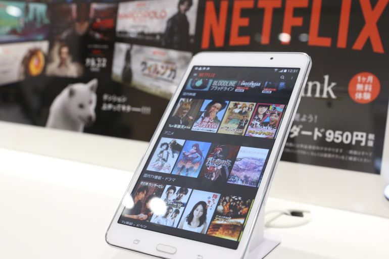TOKYO, JAPAN - SEPTEMBER 02: A smart phone sits on display during the launch event for Netflix service in Japan at SoftBank Ginza store on September 2, 2015 in Tokyo, Japan. Netflix Inc. partnered with Japan's SoftBank Group Corp. for the Japan launch of its video-streaming service on September 2, 2015. (Photo by Ken Ishii/Getty Images)