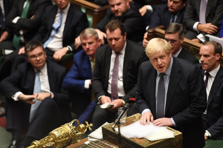Britain's Prime Minister Boris Johnson speaks ahead of a vote on his renegotiated Brexit deal, on what has been dubbed