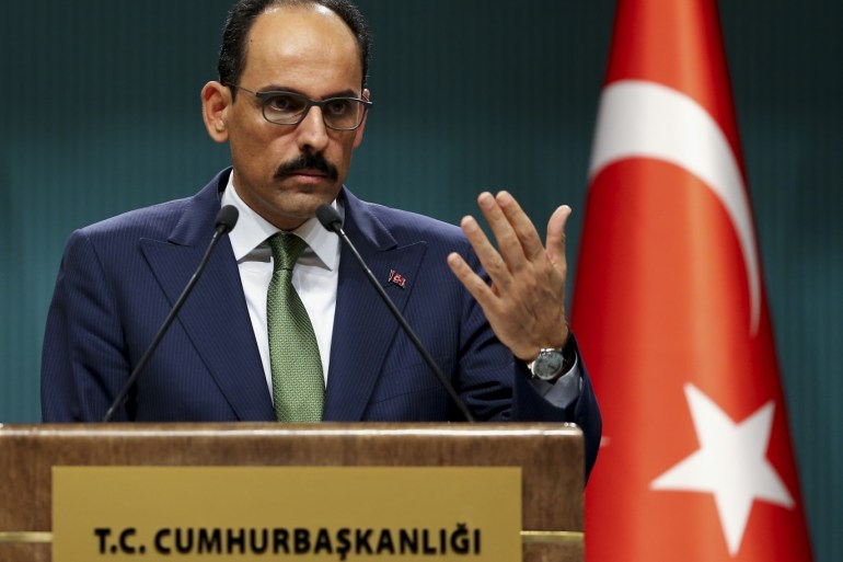 Turkish Presidential Spokesperson Ibrahim Kalin- - ANKARA, TURKEY - OCTOBER 16: Turkish Presidential Spokesperson Ibrahim Kalin makes a speech as he holds a press conference at the Presidential Complex in Ankara, Turkey on October 16, 2019.