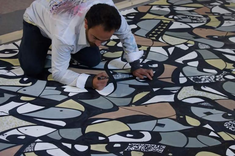 جدارية تروي الألم السوري في فرنسا" المصدر "مواقع التواصل الاجتماعي"