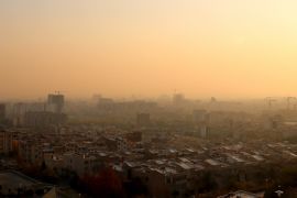 Air pollution in Tehran- - TEHRAN, IRAN - NOVEMBER 13: A general view of Tehran shows a blanket of smog covering the city as heavy air pollution hit the city on November 13, 2019 in Tehran, Iran.
