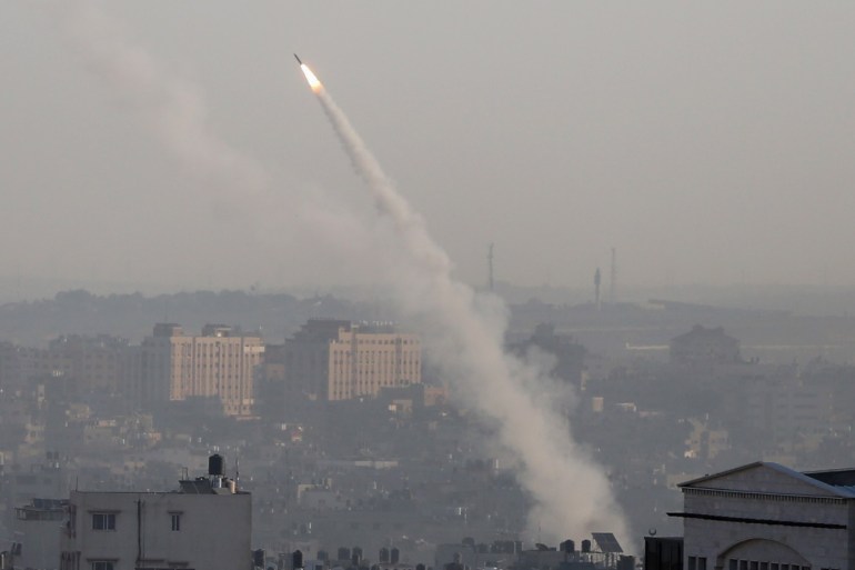 Schools suspended in Tel Aviv due to rockets fired from Gaza- - GAZA CITY, GAZA - NOVEMBER 12: Rockets are being fired from Gaza city towards Israel's Sderot and Ashkelon on November 12, 2019. The Israeli army carried out an airstrike, killing Bahaa Abu Al-Atta, a commander in the Al-Quds Brigades, the armed wing of Gaza-based resistance faction Islamic Jihad, and rockets were fired into southern Israel in response to the killing. Schools were reported suspended in man