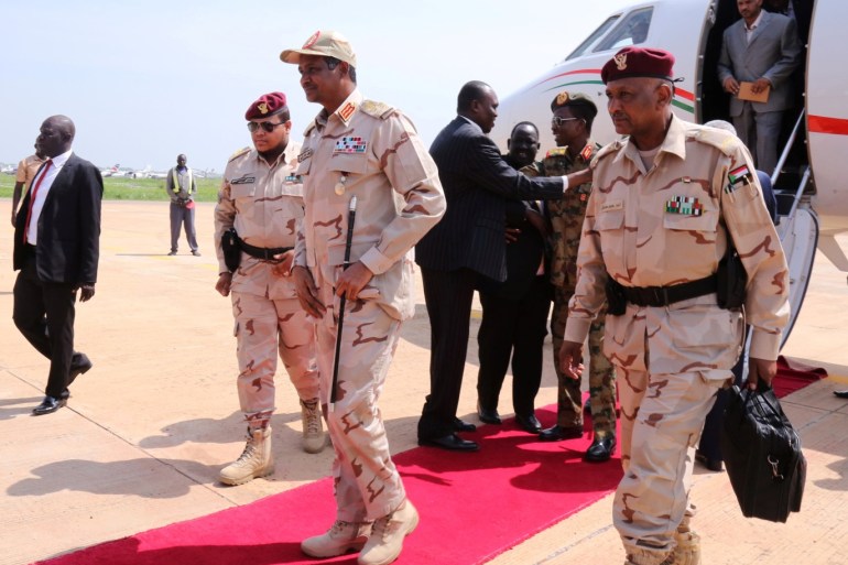Deputy Head of Sudanese Transitional Military Council, Mohamed Hamdan Dagalo arrives at the airport in Juba, South Sudan July 27, 2019. REUTERS/Jok Solomun