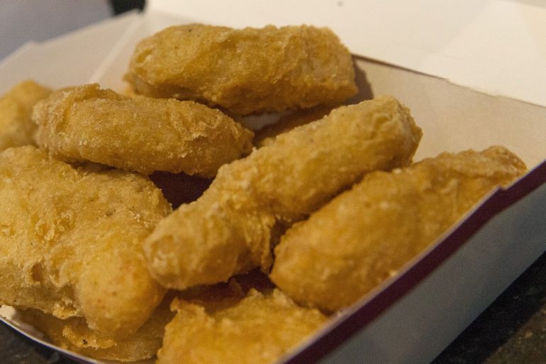 A McDonald's 10 piece chicken McNuggets is photographed at the Times Square location in New York March 4, 2015. McDonald's Corp's U.S. restaurants will gradually stop buying chicken raised with antibiotics vital to fighting human infections, the most aggressive step by a major food company to force chicken producers to change practices in the fight against dangerous