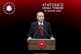 Turkey marks 81st anniversary of Ataturk's demise- - ANKARA, TURKEY - NOVEMBER 10: Turkish President Recep Tayyip Erdogan makes a speech at the commemoration ceremony during the 81st death anniversary of Mustafa Kemal Ataturk, founder of the Republic of Turkey at the Bestepe People's Congress and Culture Center located in the Presidential Complex in Ankara, Turkey on November 10, 2019.