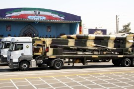 Sacred Defence Week celebrations in Iran- - TEHRAN, IRAN - SEPTEMBER 22: Rigs carry ballistic missiles during a military parade in front of former Supreme Leader of Iran, Ali Khamenei's shrine due to the Sacred Defence Week in Tehran, Iran on September 22, 2017.