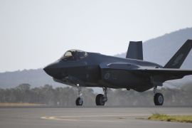 AVALON 2019 International Airshow- - GEELONG, AUSTRALIA - MARCH 01: F-35 Lightning fighter jet performs during AVALON 2019 - the Australian International Airshow and Aerospace & Defence Exposition in Geelong, Australia on March 01, 2019.