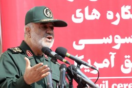 Iranian Revolutionary Guard Corps (IRGC) chief commander Hossein Salami speaks at the former US embassy during a ceremony in Tehran, Iran, 02 November 2019. Media reported that Iran unveiled new anti-US mural wall painting ahead of the 40th anniversary of US embassy take over on 1979. EPA-EFE/ABEDIN TAHERKENAREH