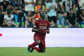 Liverpool v Chelsea: UEFA Super Cup- - ISTANBUL, TURKEY - AUGUST 14: Liverpool's Sadio Mane (10) celebrates his goal in the first part of the 30 minutes of extra time after the match ended 1-1 in 90 minutes during the UEFA Super Cup Final between Liverpool and Chelsea at Vodafone Park in Istanbul, Turkey on August 14, 2019.