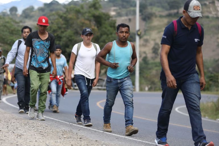 NEAR SANTA ROSA DE COPAN, HONDURAS - JANUARY 15: Honduran migrants, part of a new