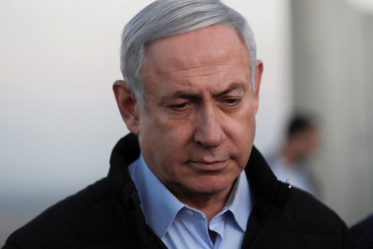 Israeli Prime Minister Benjamin Netanyahu visits an Israeli army base in the Israeli-occupied Golan Heights, November 24, 2019. Atef Safadi/Pool via REUTERS