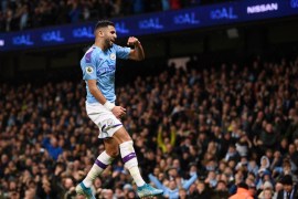 MANCHESTER, ENGLAND - NOVEMBER 23: Riyad Mahrez of Manchester City celebrates after scoring his team's second goal during the Premier League match between Manchester City and Chelsea FC at Etihad Stadium on November 23, 2019 in Manchester, United Kingdom. (Photo by Laurence Griffiths/Getty Images)