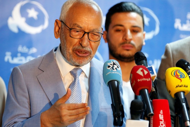 Rached Ghannouchi, leader of Tunisia's moderate Islamist Ennahda Party attends a news conference in Tunis, Tunisia September 27, 2019. REUTERS/Zoubeir Souissi