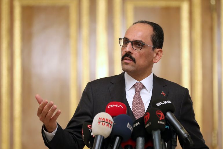 Turkish Presidential Spokesperson Ibrahim Kalin- - ISTANBUL, TURKEY - NOVEMBER 08: Turkish Presidential Spokesperson Ibrahim Kalin makes a speech as he holds a press conference at the Mabeyn Mansion in Istanbul, Turkey on November 08, 2019.