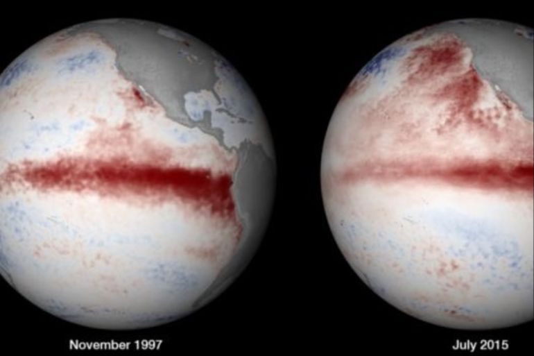 أحداث النينيو المتطرفة عامي 1997 و2015، وكلاهما تمثلان نمط مناخي جديد وغريب (يوريك ألرت)