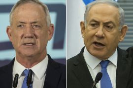 كومبو بين Israeli Prime Minister Benjamin Netanyahu وleader of Blue and White party Benny Gantz