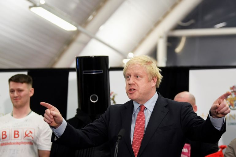 Conservatives' British Prime Minister Boris Johnson speaks after winning his seat at the counting centre in Britain's general election in Uxbridge, Britain, December 13, 2019. REUTERS/Toby Melville