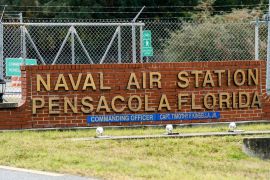 PENSACOLA, FLORIDA - DECEMBER 06: A general view of the atmosphere at the Pensacola Naval Air Station following a shooting on December 06, 2019 in Pensacola, Florida. The second shooting on a U.S. Naval Base in a week has left three dead plus the suspect and seven people wounded. Josh Brasted/Getty Images/AFP== FOR NEWSPAPERS, INTERNET, TELCOS & TELEVISION USE ONLY ==