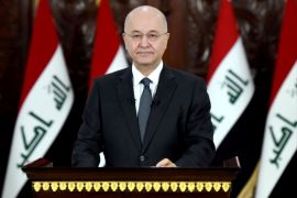 Iraq's President Barham Salih delivers a televised speech to people in Baghdad, Iraq October 31, 2019. The Presidency of the Republic of Iraq Office/Handout via REUTERS ATTENTION EDITORS - THIS IMAGE WAS PROVIDED BY A THIRD PARTY.