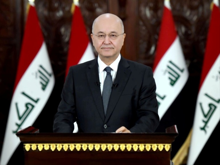 Iraq's President Barham Salih delivers a televised speech to people in Baghdad, Iraq October 31, 2019. The Presidency of the Republic of Iraq Office/Handout via REUTERS ATTENTION EDITORS - THIS IMAGE WAS PROVIDED BY A THIRD PARTY.