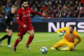 Soccer Football - Champions League - Group E - FC Salzburg v Liverpool - Red Bull Arena Salzburg, Salzburg, Austria - December 10, 2019 Liverpool's Mohamed Salah in action with FC Salzburg's Cican Stankovic Action Images via Reuters/John Sibley
