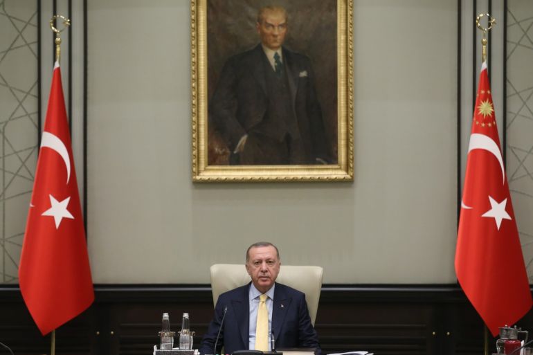 President of Turkey Recep Tayyip Erdogan- - ANKARA, TURKEY - DECEMBER 24: President of Turkey, Recep Tayyip Erdogan leads the cabinet meeting at Presidential Complex in Ankara, Turkey on December 24, 2019.