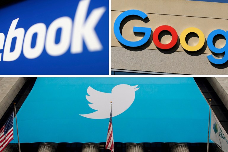 FILE PHOTO: A combination photo from files of Facebook Google and Twitter logos