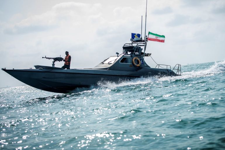 A boat of the Iranian Revolutionary Guard sails, at undisclosed place off the coast of Bandar Abbas, Iran August 22, 2019. Nazanin Tabatabaee/WANA (West Asia News Agency) via REUTERS. ATTENTION EDITORS - THIS IMAGE HAS BEEN SUPPLIED BY A THIRD PARTY.