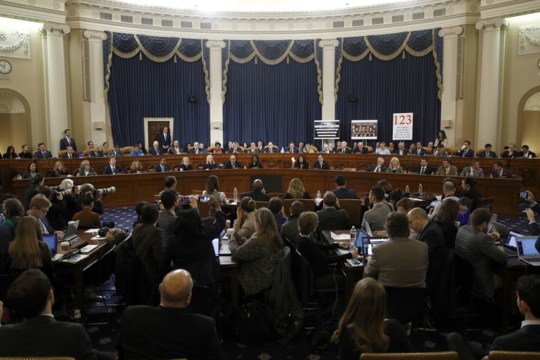 epa08069019 Members of the committee work during a House Judiciary Committee markup of the articles of impeachment against US President Donald J. Trump, on Capitol Hill in Washington, DC, USA, 13 December 2019. EPA-EFE/PATRICK SEMANSKY / POOL
