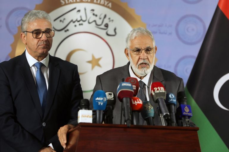 Foreign Minister Mohamed Taher Siala speaks during a joint news conference with Interior Minister Fathi Ali Bashagha in Tripoli, Libya December 25, 2018. REUTERS/Hani Amara