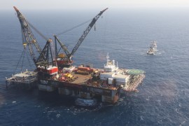 An aerial view shows the newly arrived foundation platform of Leviathan natural gas field, in the Mediterranean Sea, off the coast of Haifa, Israel January 31, 2019. Marc Israel Sellem/Pool via REUTERS