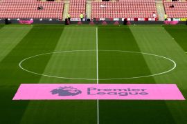 SHEFFIELD, ENGLAND - SEPTEMBER 14: A Premier League banner is seen on the pitch prior to the Premier League match between Sheffield United and Southampton FC at Bramall Lane on September 14, 2019 in Sheffield, United Kingdom. (Photo by Ross Kinnaird/Getty Images)