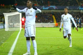 BRUGGE, BELGIUM - DECEMBER 11: Vinicius Junior of Real Madrid celebrates after scoring his team's second goal during the UEFA Champions League group A match between Club Brugge KV and Real Madrid at Jan Breydel Stadium on December 11, 2019 in Brugge, Belgium. (Photo by Dean Mouhtaropoulos/Getty Images)