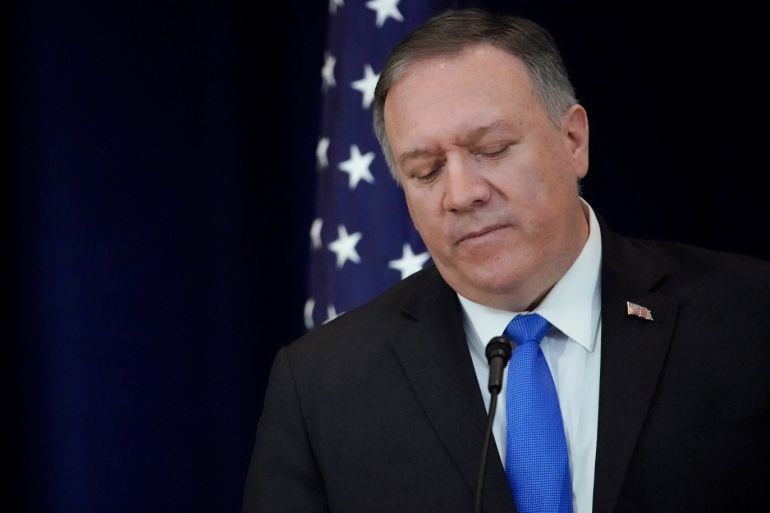 U.S. Secretary of State Mike Pompeo delivers remarks on human rights in Iran at the State Department in Washington, U.S., December 19, 2019. REUTERS/Erin Scott