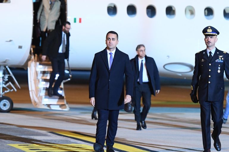 epa08078088 Italian Foreign Minister Luigi Di Maio attends a press conference at Ciampino airport after returning from his mission to Libya, Rome, Italy, 17 December 2019. EPA-EFE/ETTORE FERRARI
