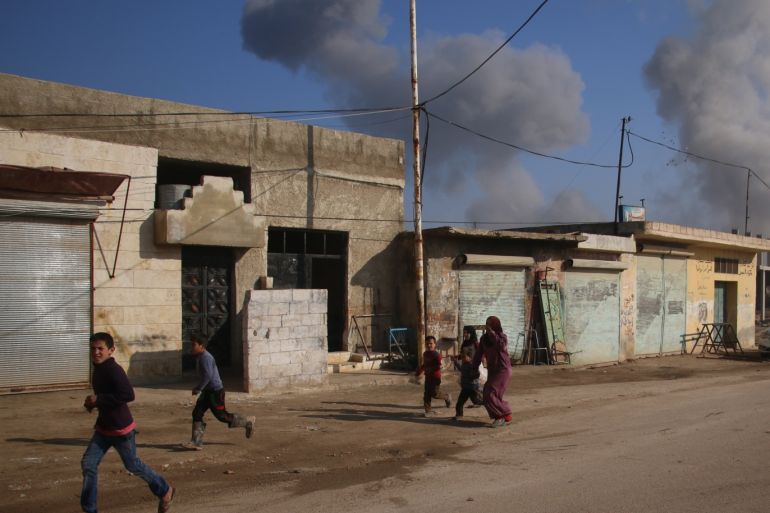 Airstrikes by Assad regime, Russia kill 3 civilians in Idlib, Syria- - IDLIB, SYRIA - DECEMBER 19: Smoke rises after after airstrikes by Assad regime, Russia killed 3 and injured at least 20 civilians at Merdith village in idlib, de-escalation zone, Syria on December 19, 2019.