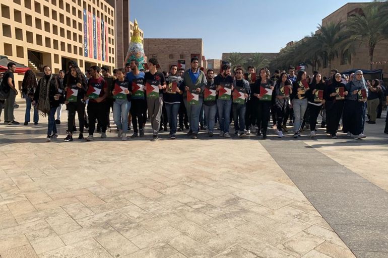 مسيرة تضامينة مع غزة في حرام الجامعة الأميركية_19 نوفمبر 2019_مواقع التواصل