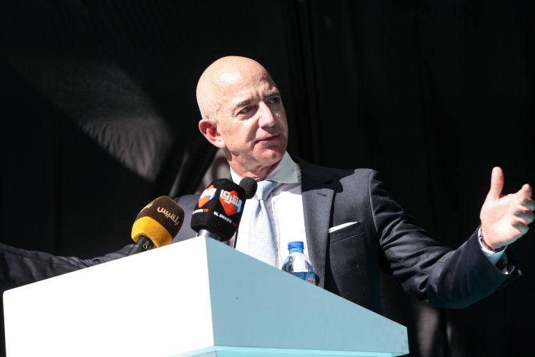 Commemoration ceremony to mark first anniversary of Khashoggi’s murder in Istanbul- - ISTANBUL, TURKEY - OCTOBER 2 : Amazon CEO Jeff Bezos attends a commemoration ceremony held in front of Saudi consulate on the first anniversary of his murder, in Istanbul, Turkey on October 02, 2019.