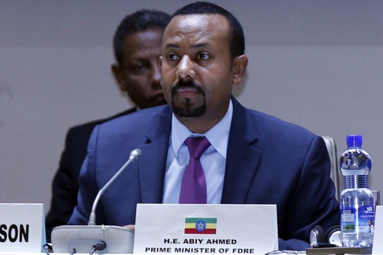 Intergovernmental Authority on Development (IGAD) meeting in Ethiopia - - ADDIS ABABA, ETHIOPIA – NOVEMBE 29: Ethiopian Prime Minster Abiy Ahmed makes a speech as he and other senior diplomats of Intergovernmental Authority on Development (IGAD) attend the IGAD Heads of meeting in Addis Ababa, Ethiopia on November 29, 2019.