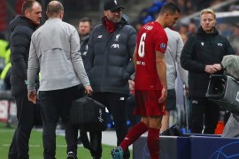 Soccer Football - Champions League - Group E - FC Salzburg v Liverpool - Red Bull Arena Salzburg, Salzburg, Austria - December 10, 2019 Liverpool's Dejan Lovren looks dejected as he is substituted off after sustaining an injury REUTERS/Michael Dalder
