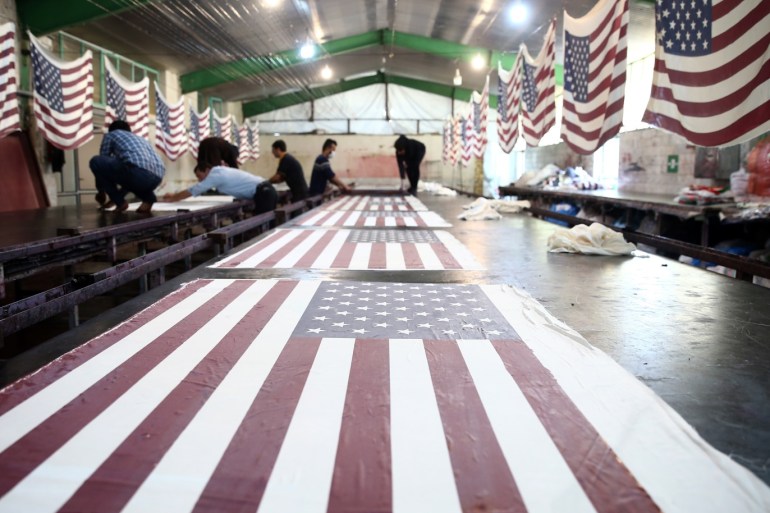 A general views shows U.S. flags at a large flag factory which creates U.S. and Israeli flags for Iranian protesters to burn in Khomein City, Iran January 28, 2020. Picture taken January 28, 2020. Nazanin Tabatabaee/WANA (West Asia News Agency) via REUTERS ATTENTION EDITORS - THIS IMAGE HAS BEEN SUPPLIED BY A THIRD PARTY