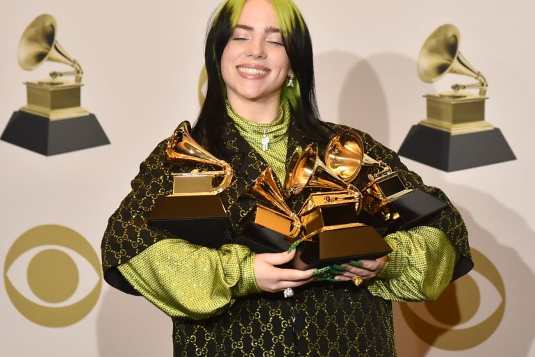 LOS ANGELES, CALIFORNIA - JANUARY 26: Billie Eilish attends the 62nd Annual Grammy Awards - Press Room at Staples Center on January 26, 2020 in Los Angeles, California. (Photo by David Crotty/Patrick McMullan via Getty Images)