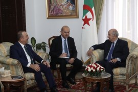 Turkish FM Mevlut Cavusoglu in Algeria- - ALGIERS, ALGERIA - JANUARY 7: Turkish Foreign Minister Mevlut Cavusoglu (L) meets President of Algeria Abdelmadjid Tebboune (R) in Algiers, Algeria on January 7, 2020.
