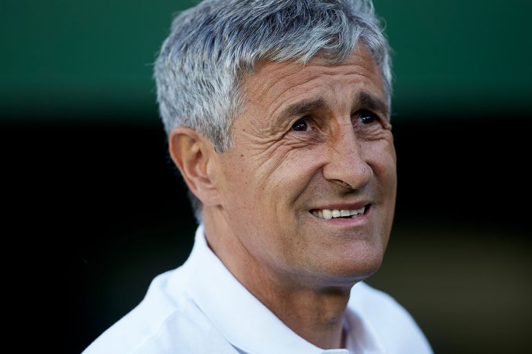 SEVILLE, SPAIN - MAY 12: Quique Setien, Manager of Real Betis looks on prior to the La Liga match between Real Betis Balompie and SD Huesca at Estadio Benito Villamarin on May 12, 2019 in Seville, Spain. (Photo by Quality Sport Images/Getty Images)