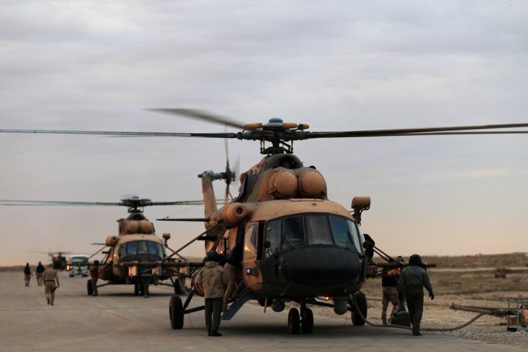 Iraqi Air Force helicopters land at Ain al-Asad airbase in Anbar province, Iraq December 29, 2019. REUTERS/Thaier Al-Sudani